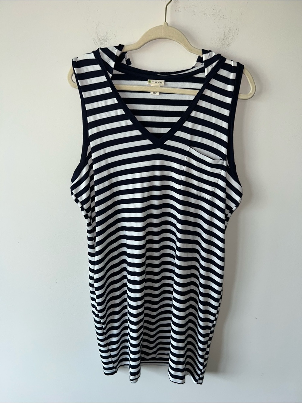Dakini navy blue striped hooded sleeveless dress with pockets